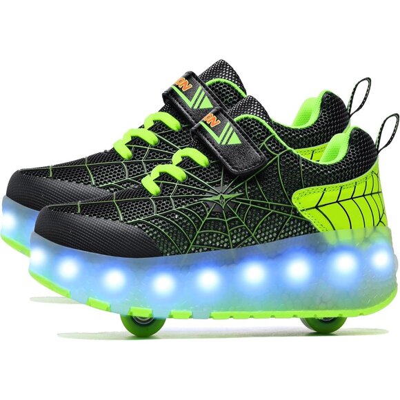 Other - Kids Black/green Usb Chargeable Led Light Up Wheeled Skate Sneaker Shoes